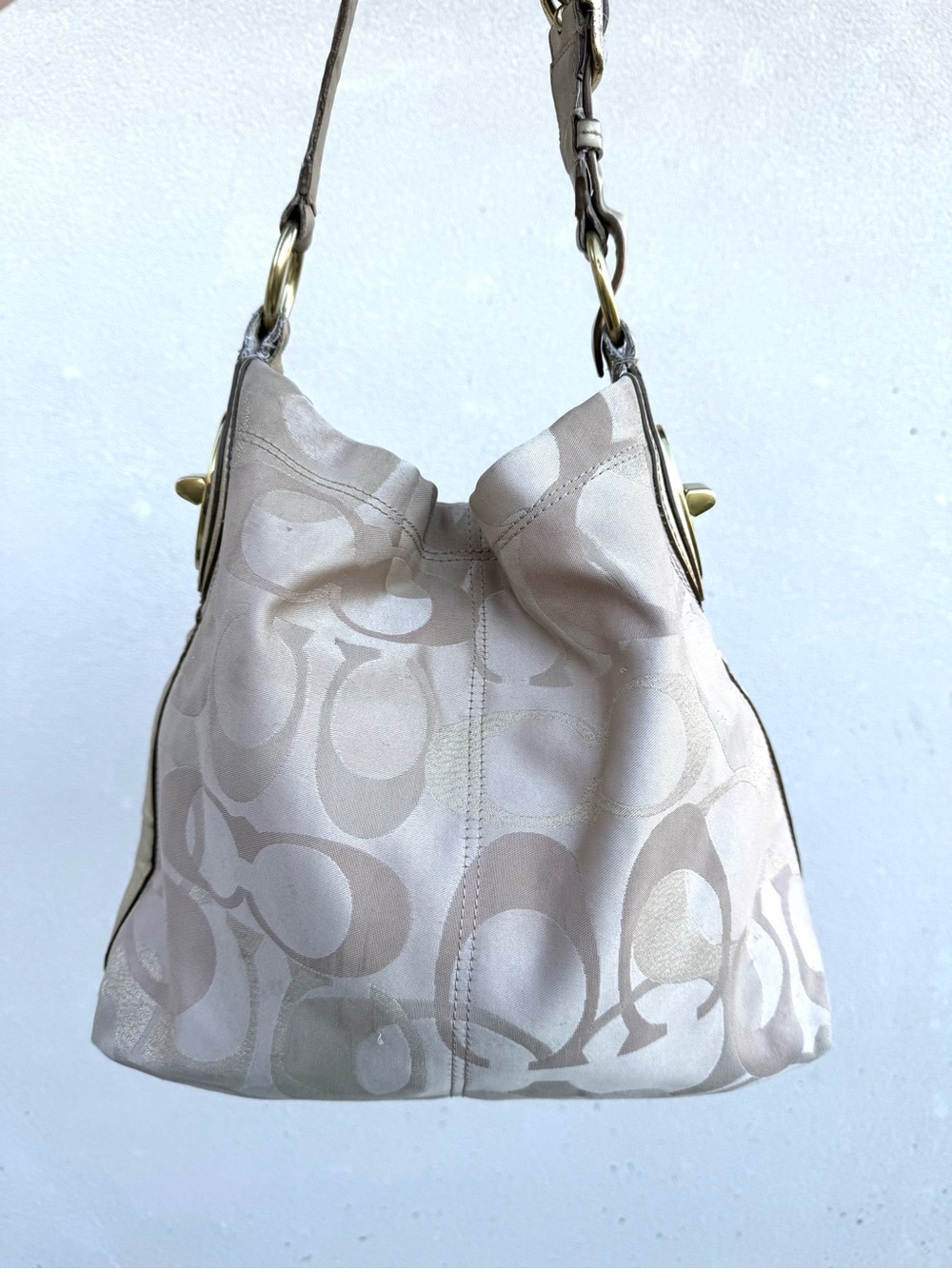 Coach Signature Shoulder Bag in Light Beige and Cream